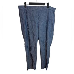 J. Jill Blue Chambray Linen Blend Pull On Ankle Pants